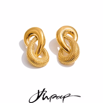Yhpup Stainless Steel Metal Stud Earrings for Women Personalized Geometric Unique Design Texture Fashion Metal Jewelry 2026