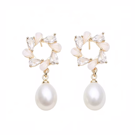 New Cute 925 Silver Natural Pearl Earrings Woman,Original Cultured Freshwater Pearl Earring White Black Anniversary Gift