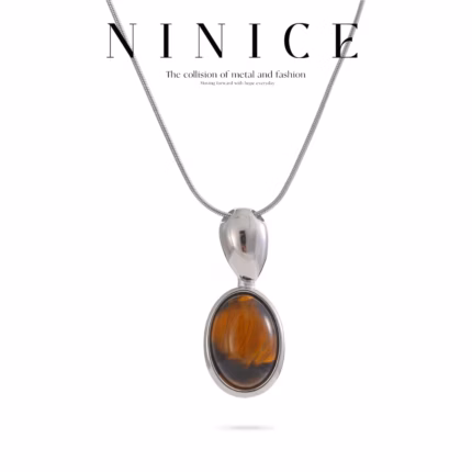 NiNice Necklaces for Women Stainless Steel Jewelry Natural Tiger Eye Stone Pendant Fashionable PVD Plated Fashionable Gift New