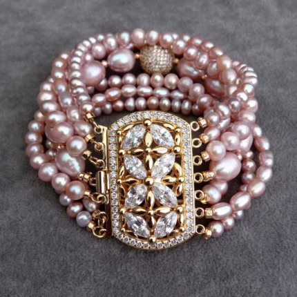 KKGEM 7 strands Potato rice shape Natural FreshWater Pearl Multilayer Charm Bracelet Original Design Jewelry