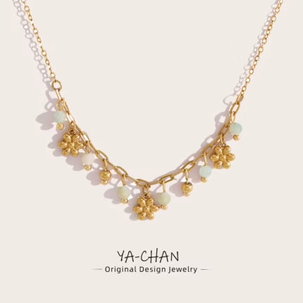 YACHAN 18K Gold Plated Stainless Steel Flower Charm Necklace for Women Chic Trendy Clavicle Choker Jewelry Waterproof