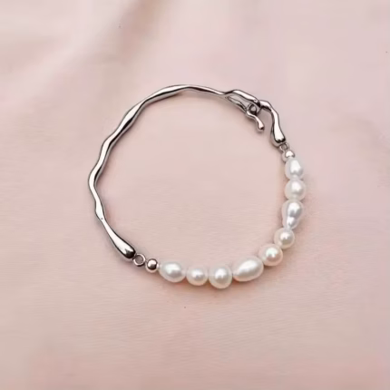 Hengsheng AAA Quality 5-6mm Baroque Genuine Freshwater Pearl Bangles for Women 18cm Pearl Bracelet Bangles Jewelry Gift