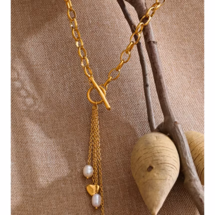 Yhpup 2026 Stainless Steel Natural Pearl Heart Tassel Chain Drop Necklace for Women Stylish Design Charm Jewelry Gift