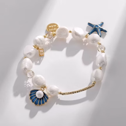 New Arrival Trendy Starfish & Shell Design 14K Gold Filled Natural Freshwater Pearl Ladies Charm Bracelet Jewelry For Women Gift