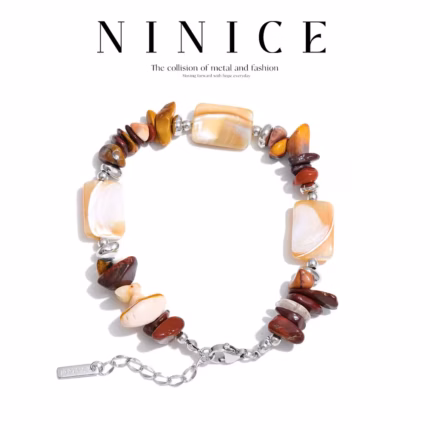 NiNice Stainless Steel Natural Tiger Stone Shell Chain Bracelet Bangle for Women High Quality Summer Fashion Daily Jewelry