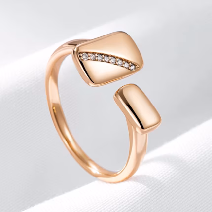 Wbmqda New 585 Rose Gold Color Glossy Zircon Open Ring For Women Simple Fashion Creative Design Daily Matching Fine Jewelry Gift