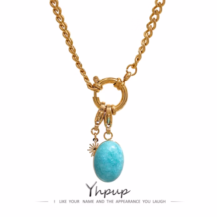 Yhpup Stainless Steel Blue Natural Stone Star Chain Collar Necklace Waterproof Jewelry Delicate Charm Collier for Women