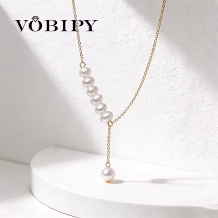 VOBIPY Natural Freshwater Pearl Y-shaped Necklace for Women Classic Fashion Elegant Jewelry Gift for Daily Wear Party Wedding