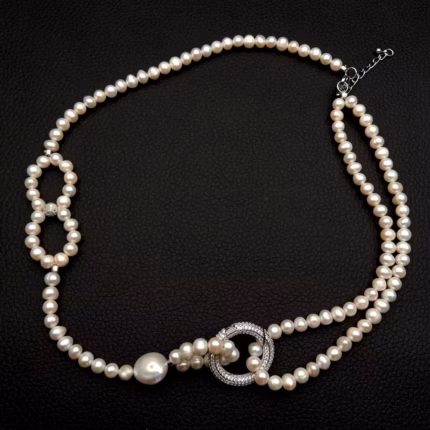 KKGEM 5-6mm Freshwater Cultured White round Pearl Asymmetric Necklace Fashion Jewelry Gift