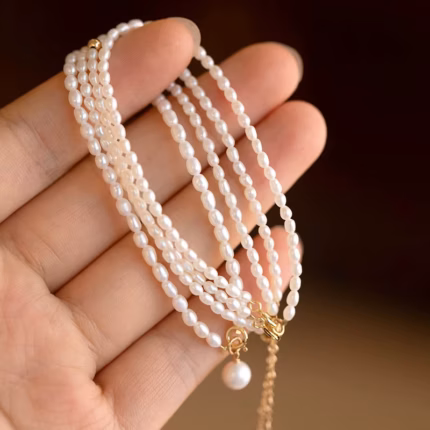 Natural Freshwater Rice Pearl Bracelet for Women Delicate 14K Gold Plated Dainty Minimalist Bracelet Gifts