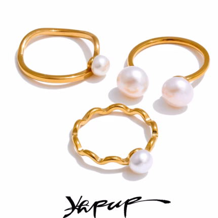 Yhpup 6789# High Quality Natural Pearl Exquisite Fashion Adjustable Ring 18K Gold PVD Plated Stainless Steel Unique Jewelry Gift