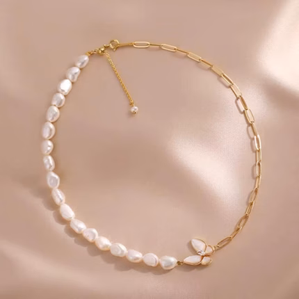 New Style Sweet Butterfly Natural Freshwater Pearl 14K Gold Filled Female Short Chain Necklace New Year Gifts No Fade