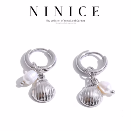 NiNice Ocean Style Stainless Steel Natural Pearls Shell Drop Charm Earrings Gold Platinum Color PVD Plated Popular Jewelry