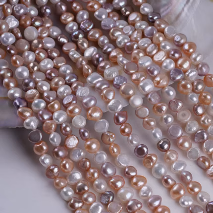 6-7mm White Pink Purple Mixed Baroque Shape Natural River Freshwater Pearl Strands With Side Holes for Jewelry Making