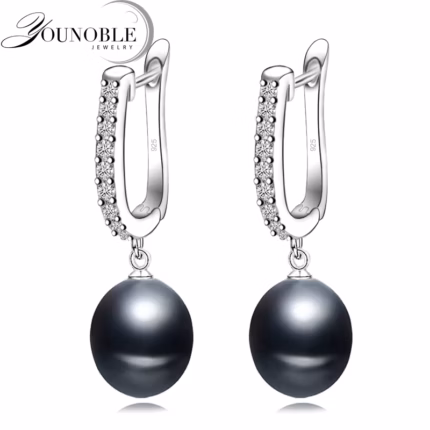 Real Black Natural Pearl Earrings Woman,Bridal Silver 925 Freshwater Pearl Drop Earrings Wife Mother Birthday Gift Pink