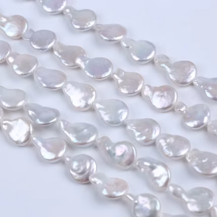 Natural White 13-14mm Coin With Tail Freshwater Pearl Strand For Jewelry Making