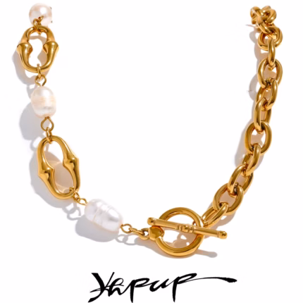 Yhpup High-Grade Natural Freshwater Pearls Metal Chain Fashion Necklace Trendy 18K PVD Plated Attractive Women Jewelry Gift
