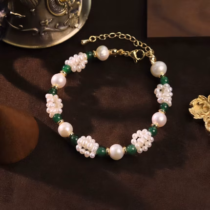 Hakiki tatlı su incisi yeşil doğal taş bilezik kadınlar için günlük parti takı hediye Vintage inci bilezik moda takı