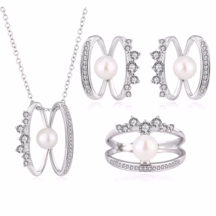 Kazircon zirkon 5-6.5mm özel rodyum kaplama 925 gümüş kültür inci kadın düğün takısı takım parti nişan yıldönümü