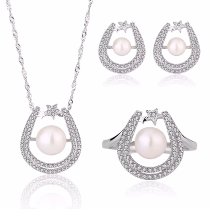 Kapearl 5-8mm Trendy inci 925 ayar gümüş güzel takı setleri kadınlar nişan düğün romantik yüzük çiviler küpe
